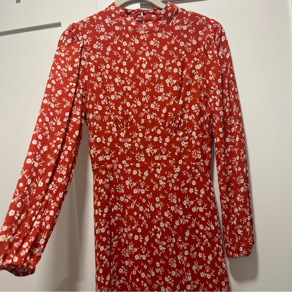 Burnt Orange Floral Long Sleeve Dress